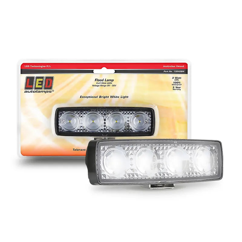 LED Autolamps 13040BM 9/30V 12 Watt Flood Lamp Black Base 130x40x43mm