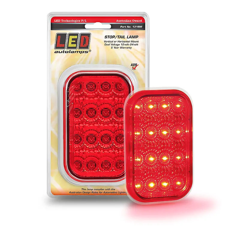 LED Autolamps 131RM Multi Volt Stop/Tail Lamp with Red Lens and Chrome Reflector