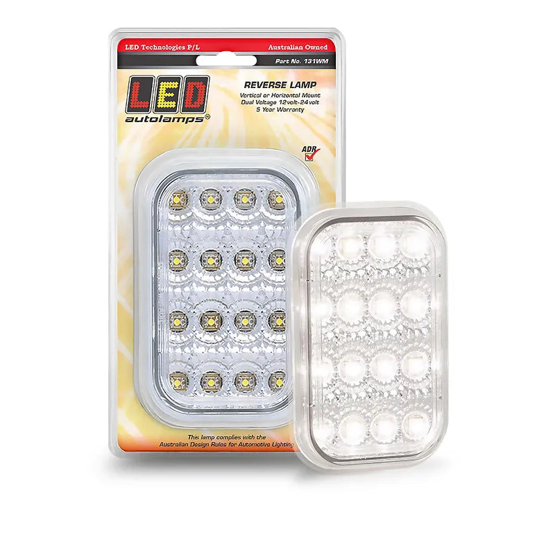 LED Autolamps 131WM LED Technologies Reverse LED Light Clear Lens 16 LEDs 12/24V