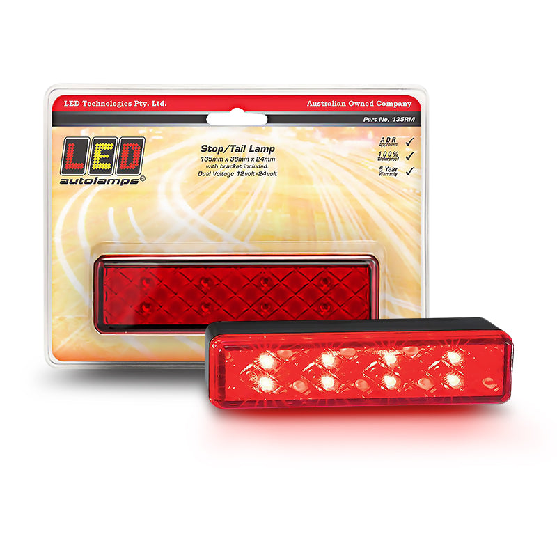 LED Autolamps 135RM Multi Volt Stop/Tail Lamp 8 Square LEDs With Black Base