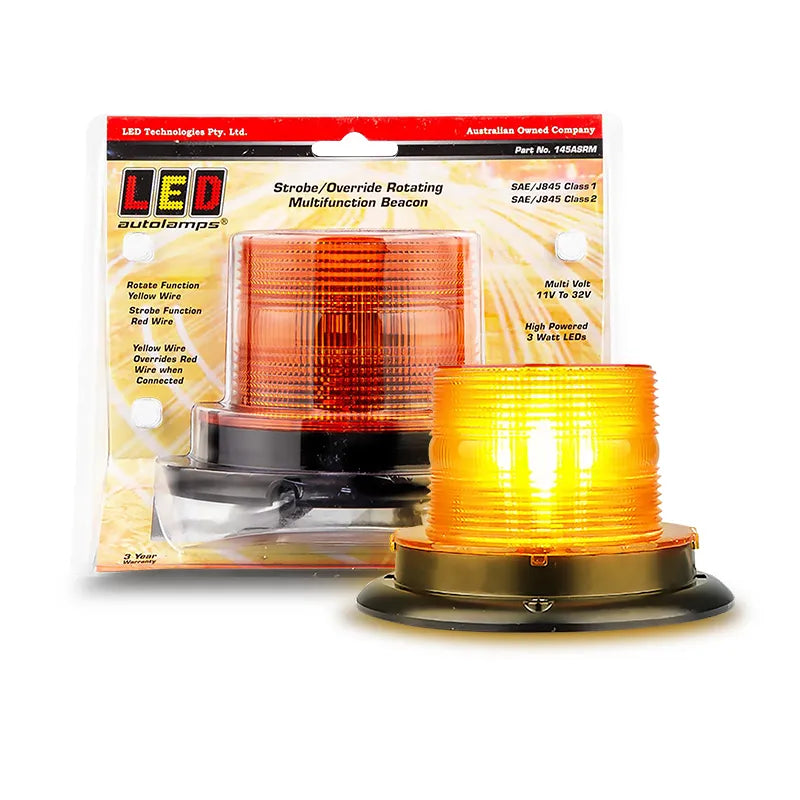 LED Autolamps 145ASRM Amber Strobe/Rotating Multifunction Heavy Duty Mining Design Beacon