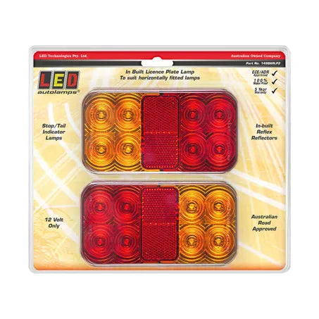 LED Autolamps 149BARLP2 12V Stop/Tail/Indicator/Licence Plate Lamp With Reflector Twin Blister