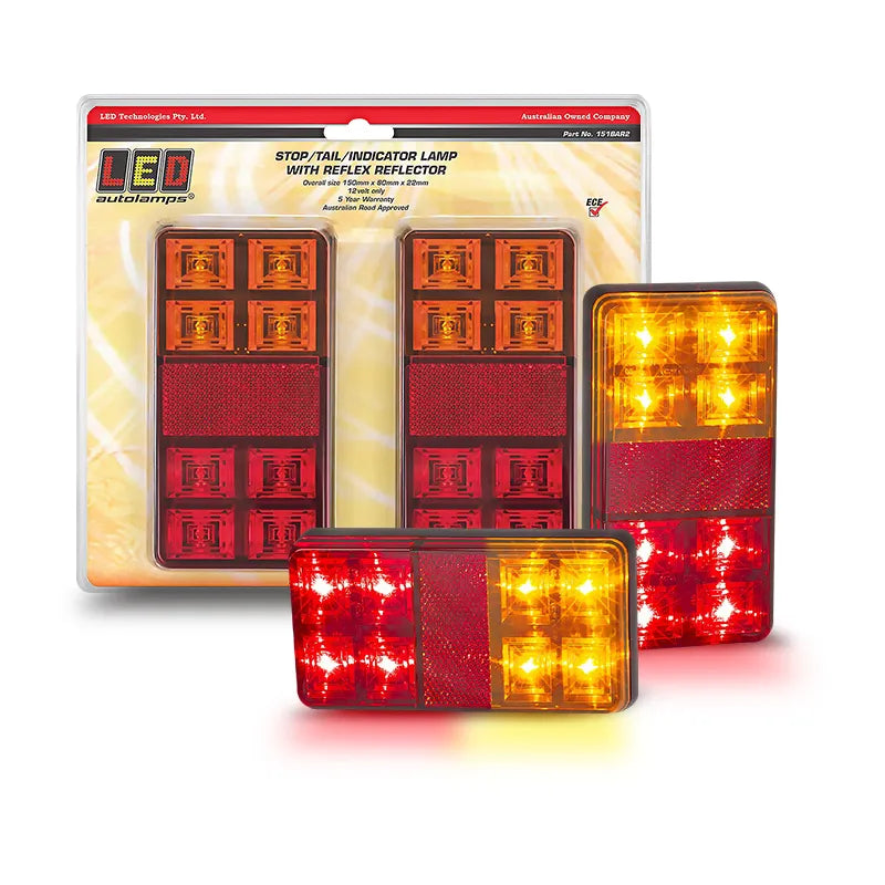 LED Autolamps 151BAR2 12V LED Stop/Tail/Indicator Lamp With Reflex Reflector 2 Pack