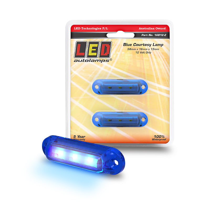 LED Autolamps 16B12-2 Blue Courtesy Lamp Super Small Design Twin Blister Pack