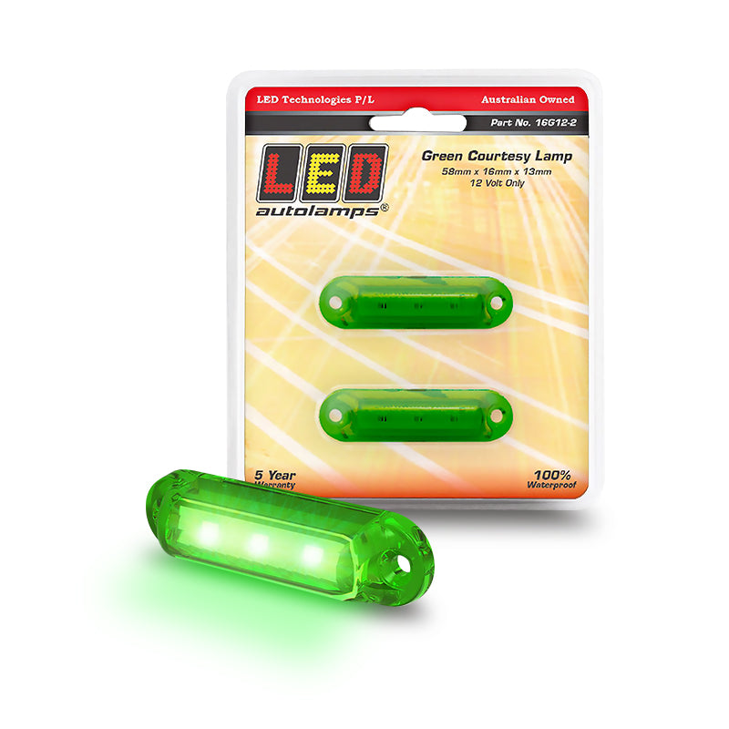 LED Autolamps 16G12-2 Green Courtesy Lamp Super Small Design Twin Blister