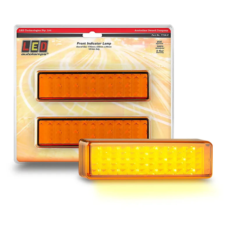 LED Autolamps 175A/2 12V Front Indicator Amber Lens Black Base Twin Blister Pack