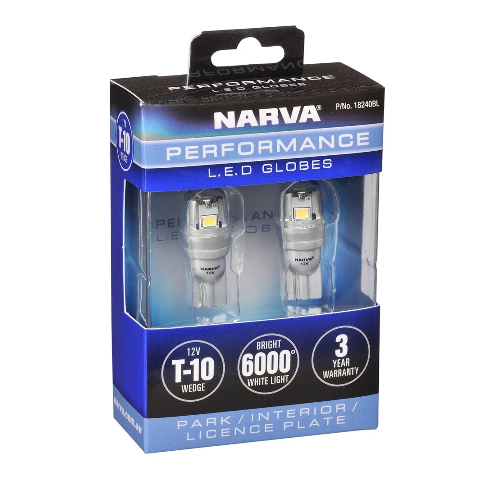 Narva 18240BL 12V T10 Wedge Gen III LED Globes - Pair