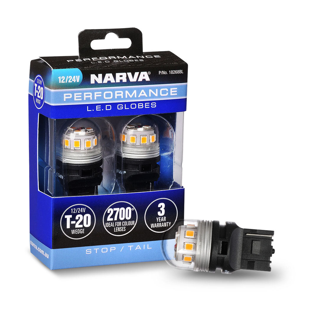 NARVA 18268BL | 12V Gen III LED T20 W21/5W Wedge Globes 2 Pack