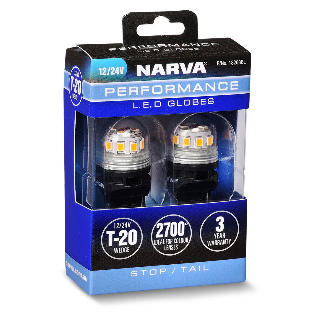 NARVA 18268BL | 12V Gen III LED T20 W21/5W Wedge Globes 2 Pack