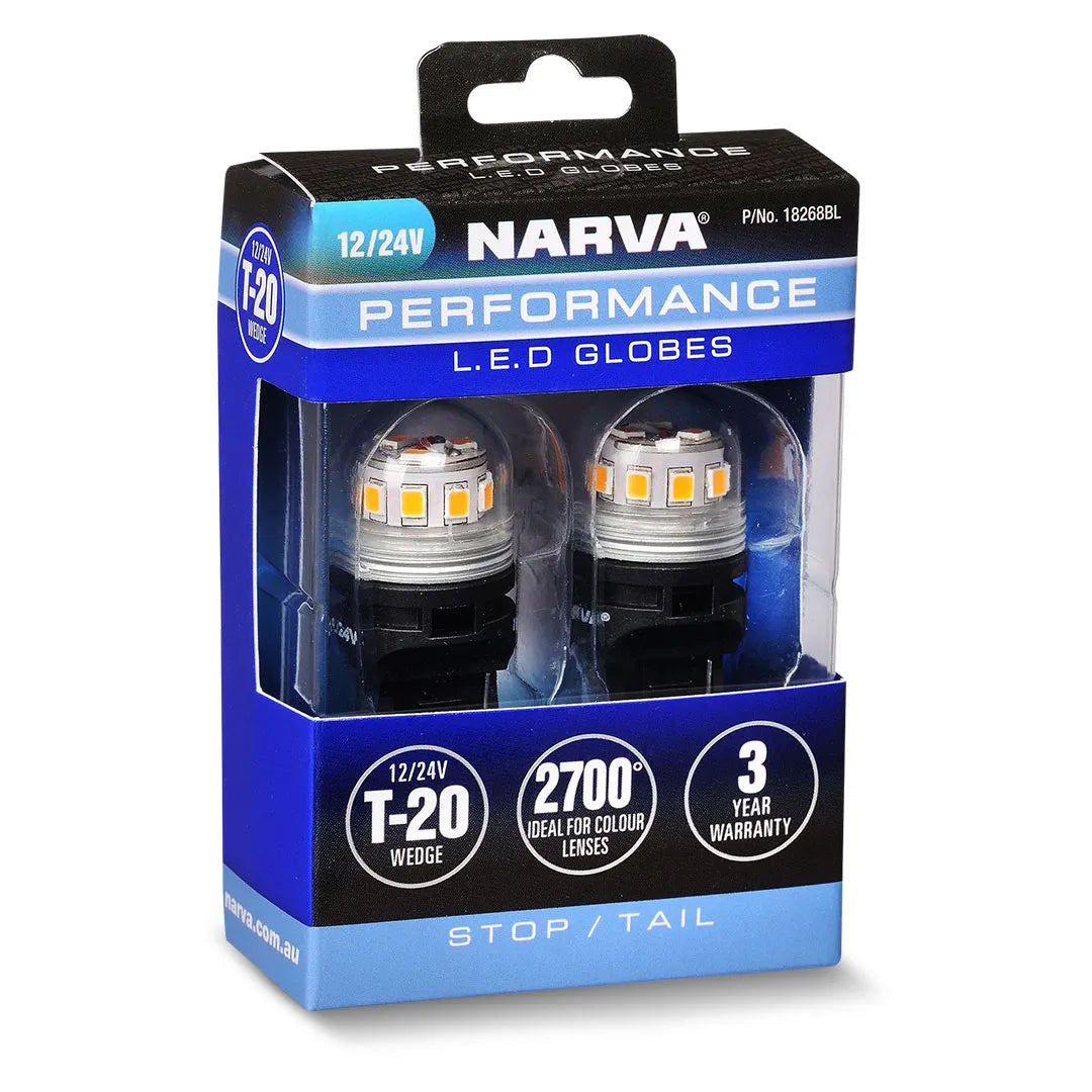 NARVA 18268BL | 12V Gen III LED T20 W21/5W Wedge Globes 2 Pack