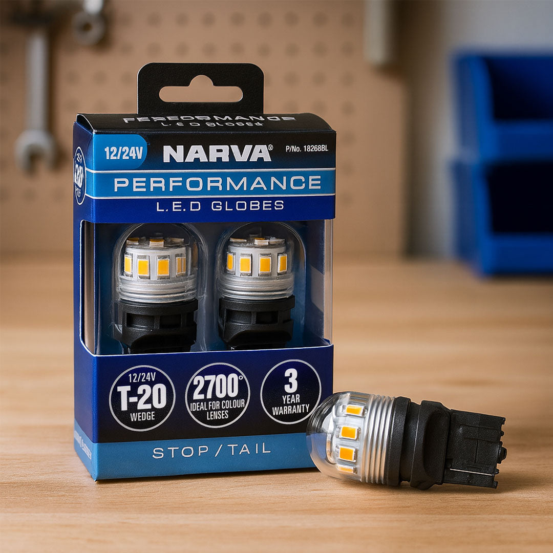 NARVA 18268BL | 12V Gen III LED T20 W21/5W Wedge Globes 2 Pack