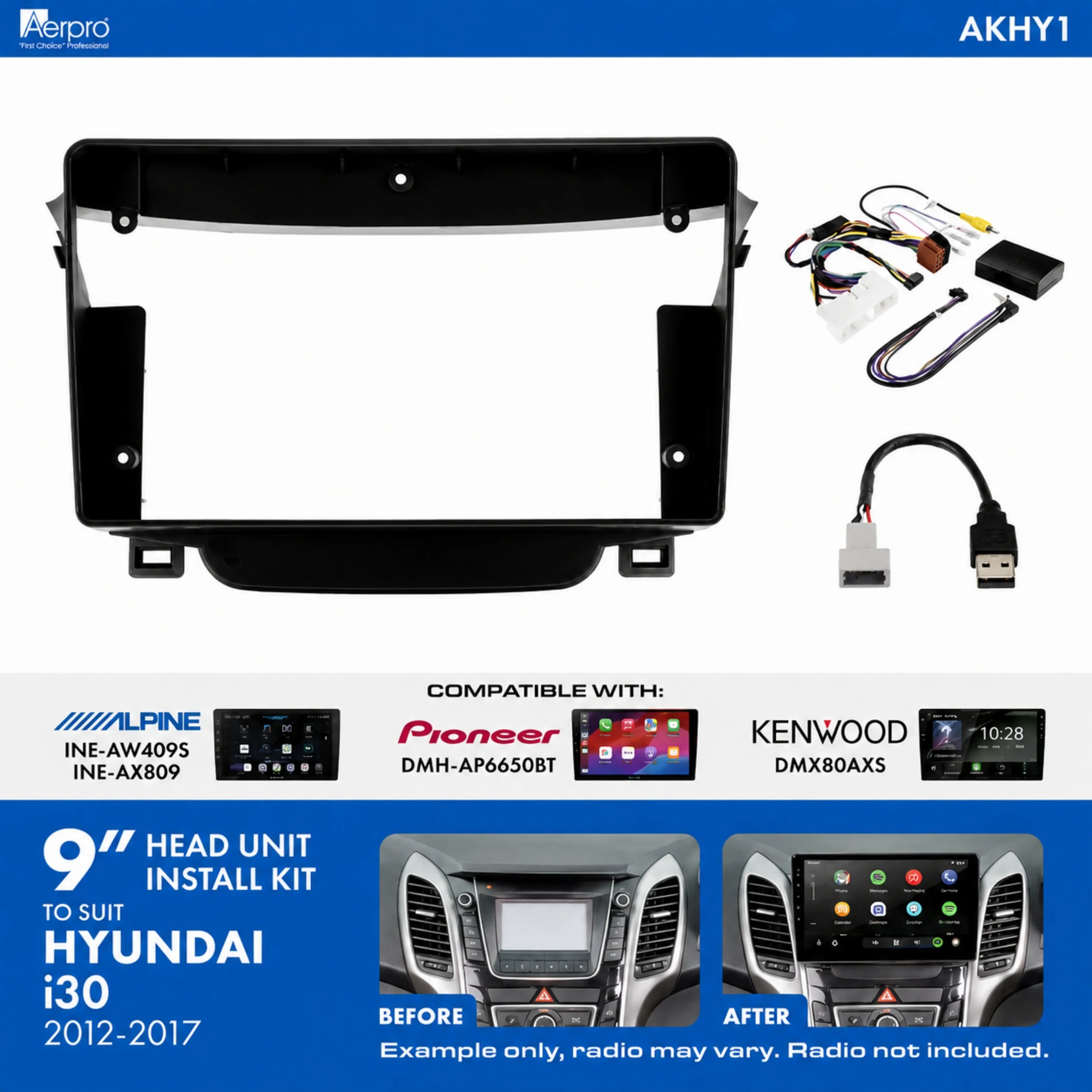 Aerpro AKHY1 Hyundai i30 2012-2017 9 Inch Head Unit Installation Kit