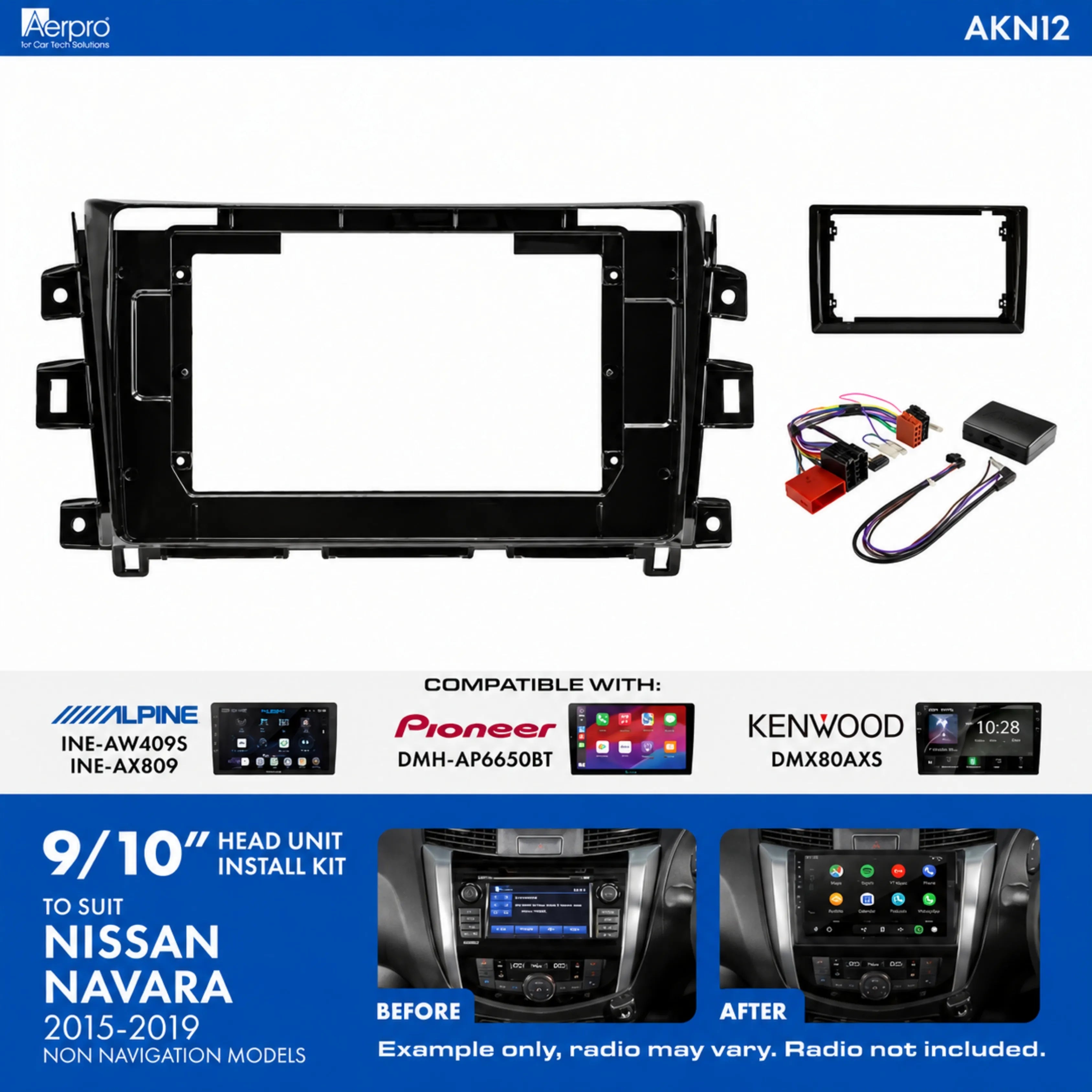 Aerpro AKNI2 Nissan Navara D23 2015-2019 9/10 Inch Head Unit Installation Kit