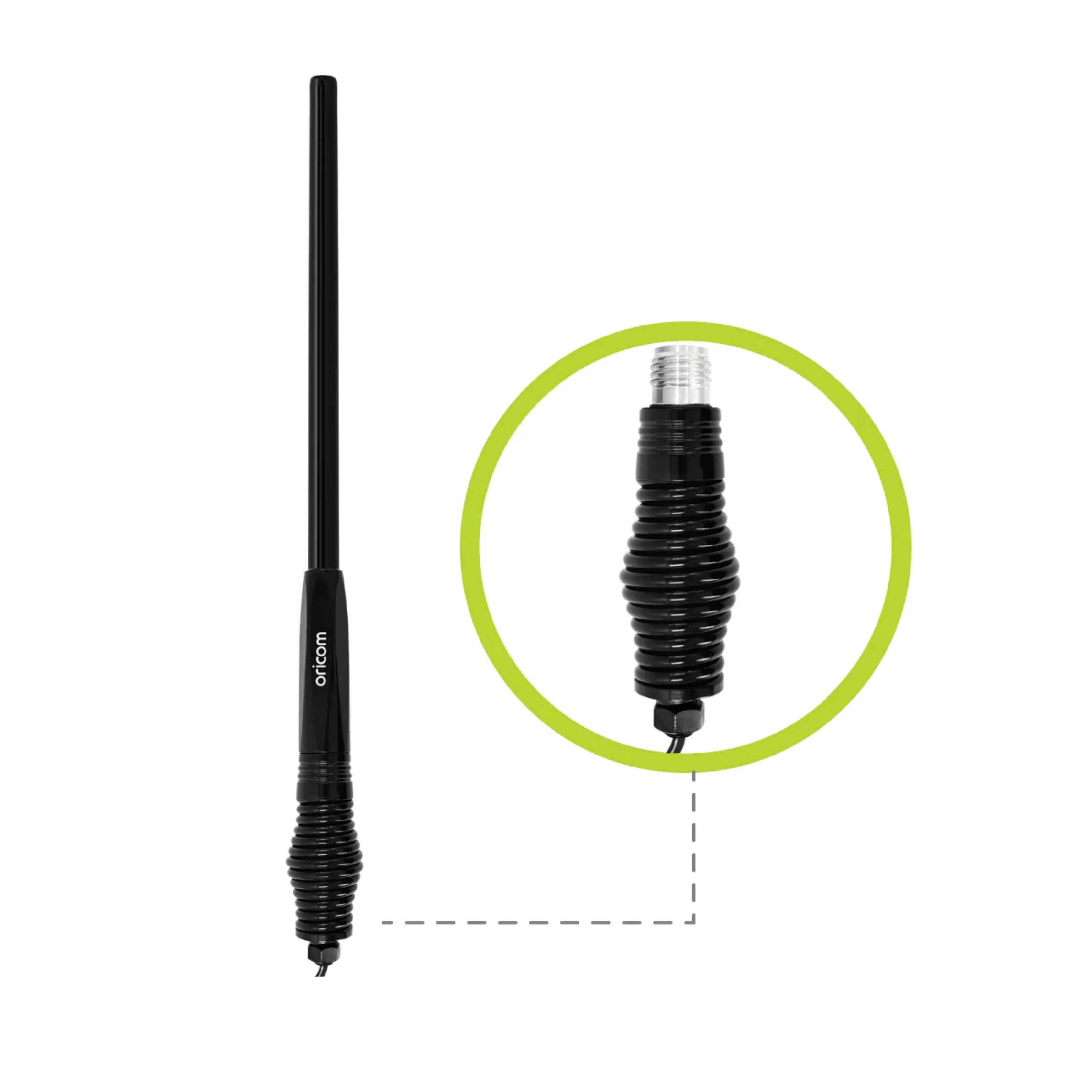 Oricom ANU916 3dBi UHF CB Antenna with Detachable Fiberglass Whip and Heavy Duty Barrel Spring