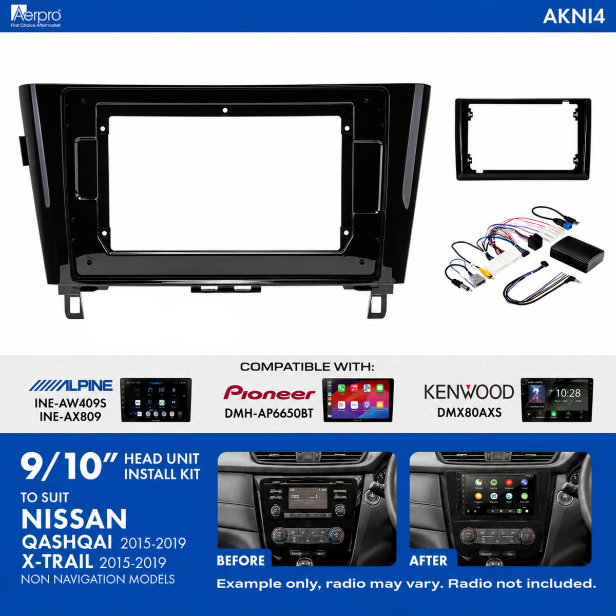 Aerpro AKNI4 Nissan Qashqai X-Trail 2015-2019 9/10 Inch Head Unit Installation Kit