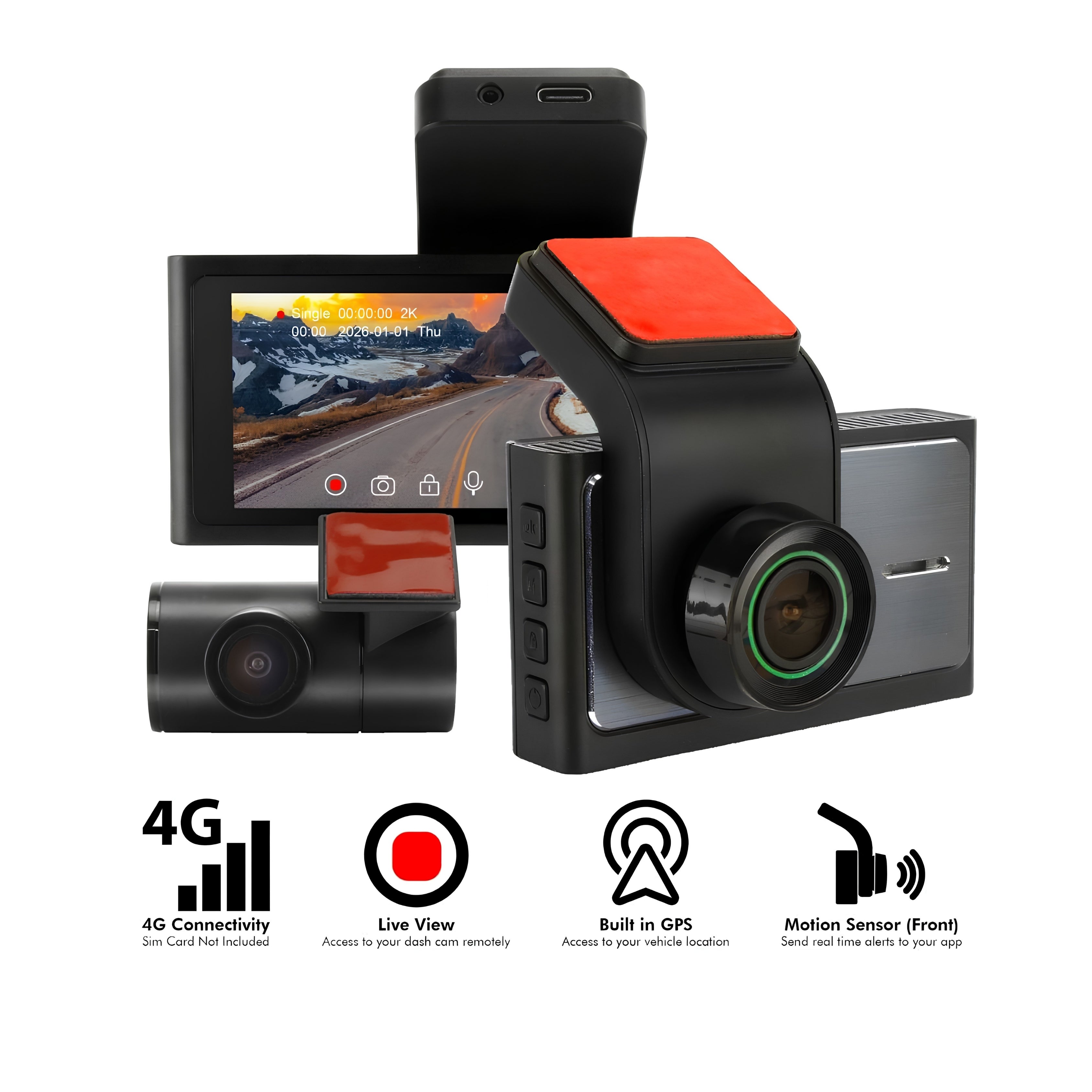 DNA DVR2CHS-4G 2K Front 4G Dash Cam with 3" IPS and 1080P Rear Camera