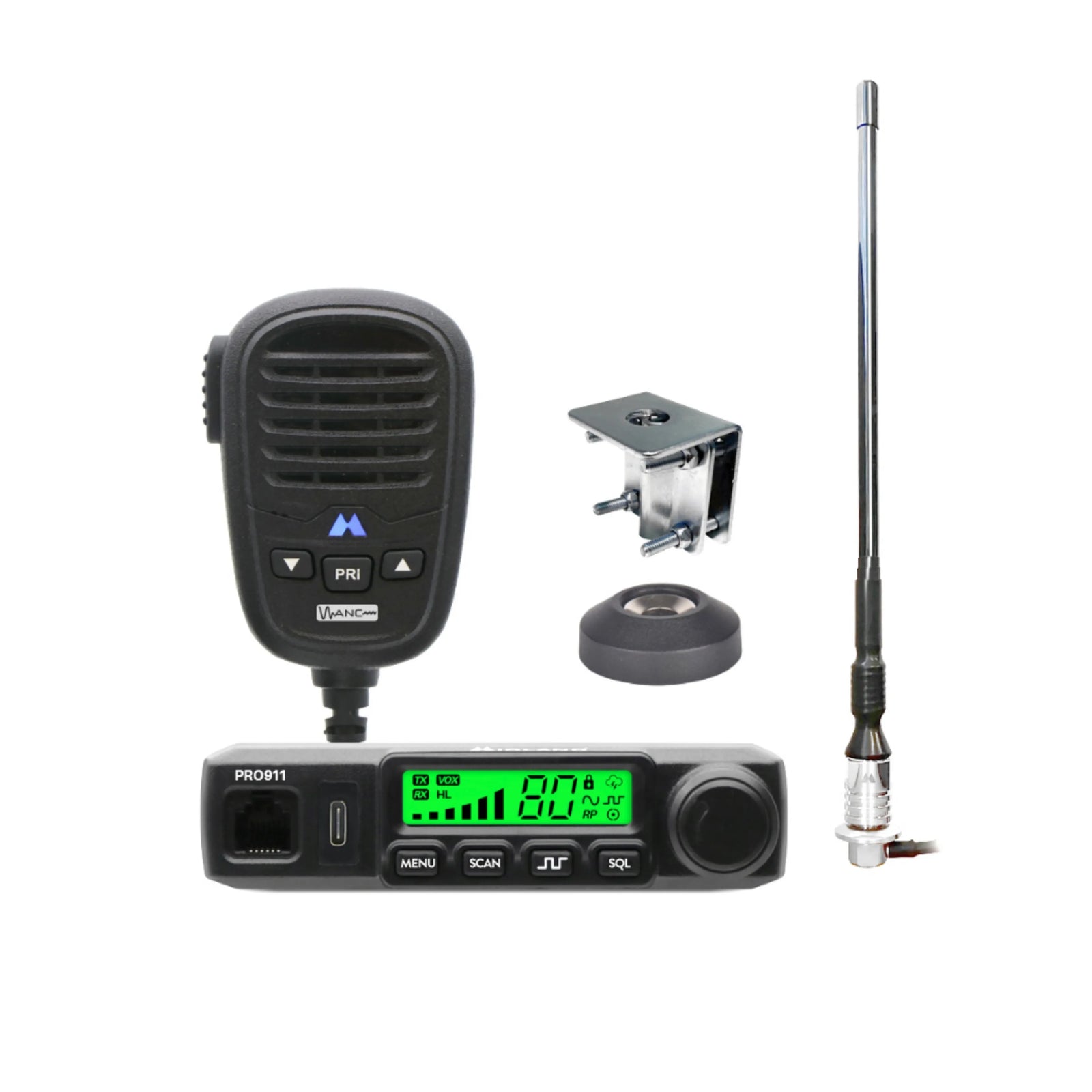 Midland PRO911KIT - 12/24V UHF CB Radio Complete Installation Kit with Antenna & Bracket