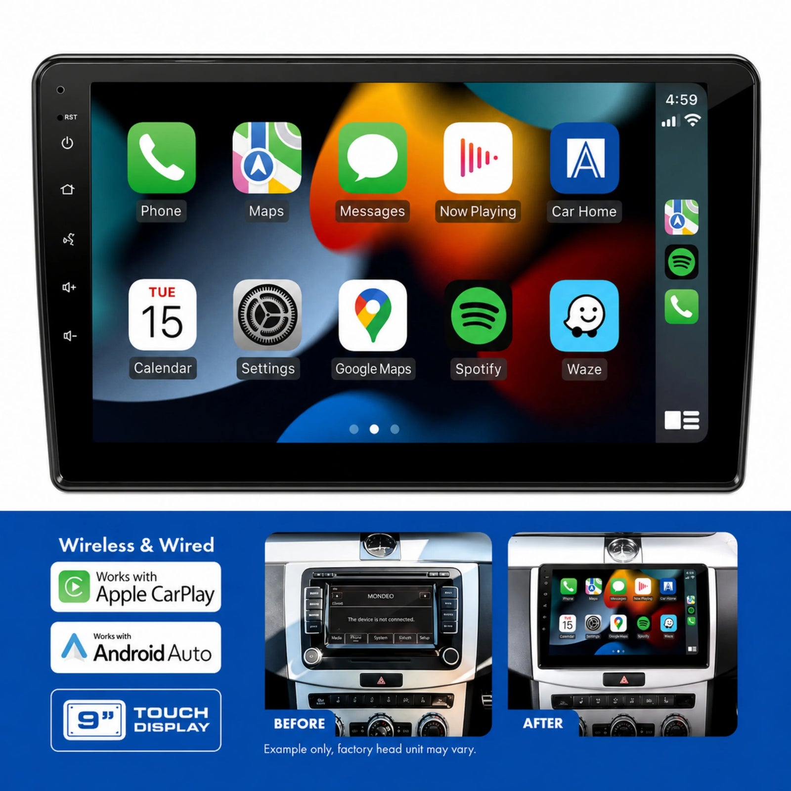 AERPRO AMAVW14 9-Inch Multimedia Receiver Head Unit Upgrade Kit for Volkswagen 2015-On with Factory MIB-PQ Unit