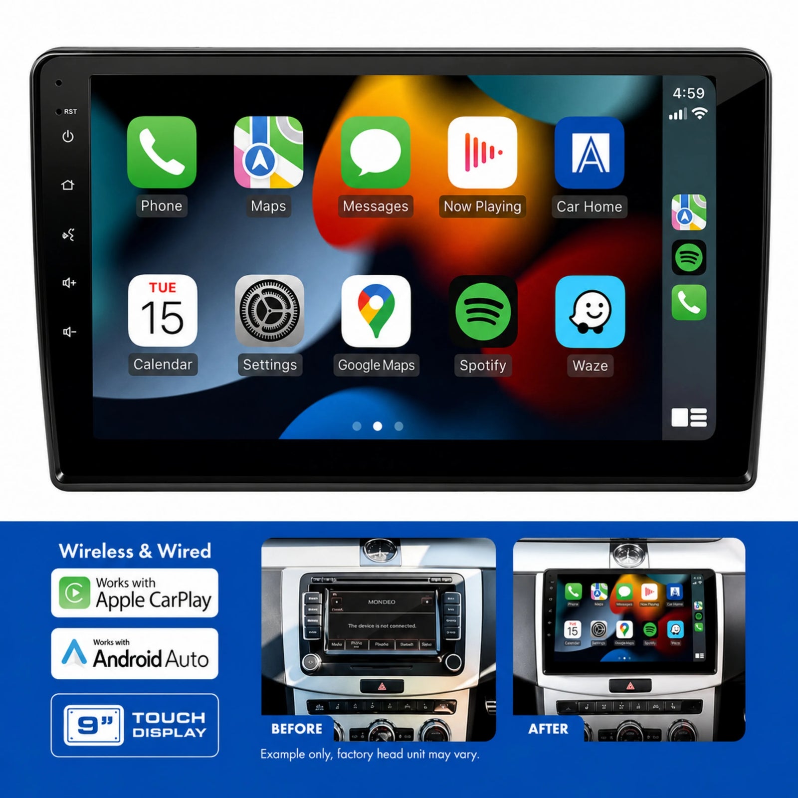 AERPRO AMAVW13 9-Inch Multimedia Receiver Head Unit Upgrade Kit for Volkswagen 2006-2015 with Blaupunkt Factory Amplifier