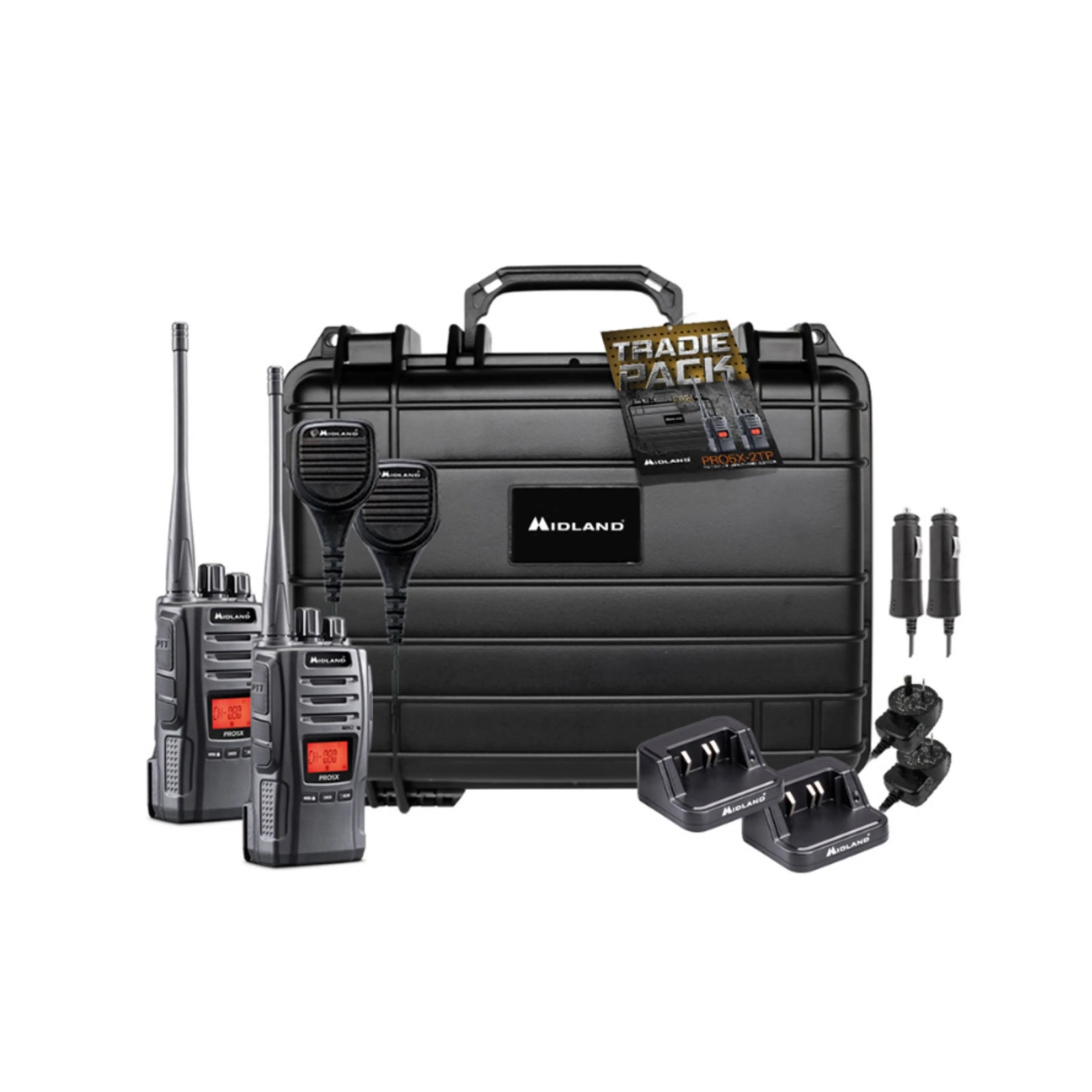 Midland PRO5X-2TP - 5W Tradies Pack Twin UHF CB/LMR Handheld Radio Bundle