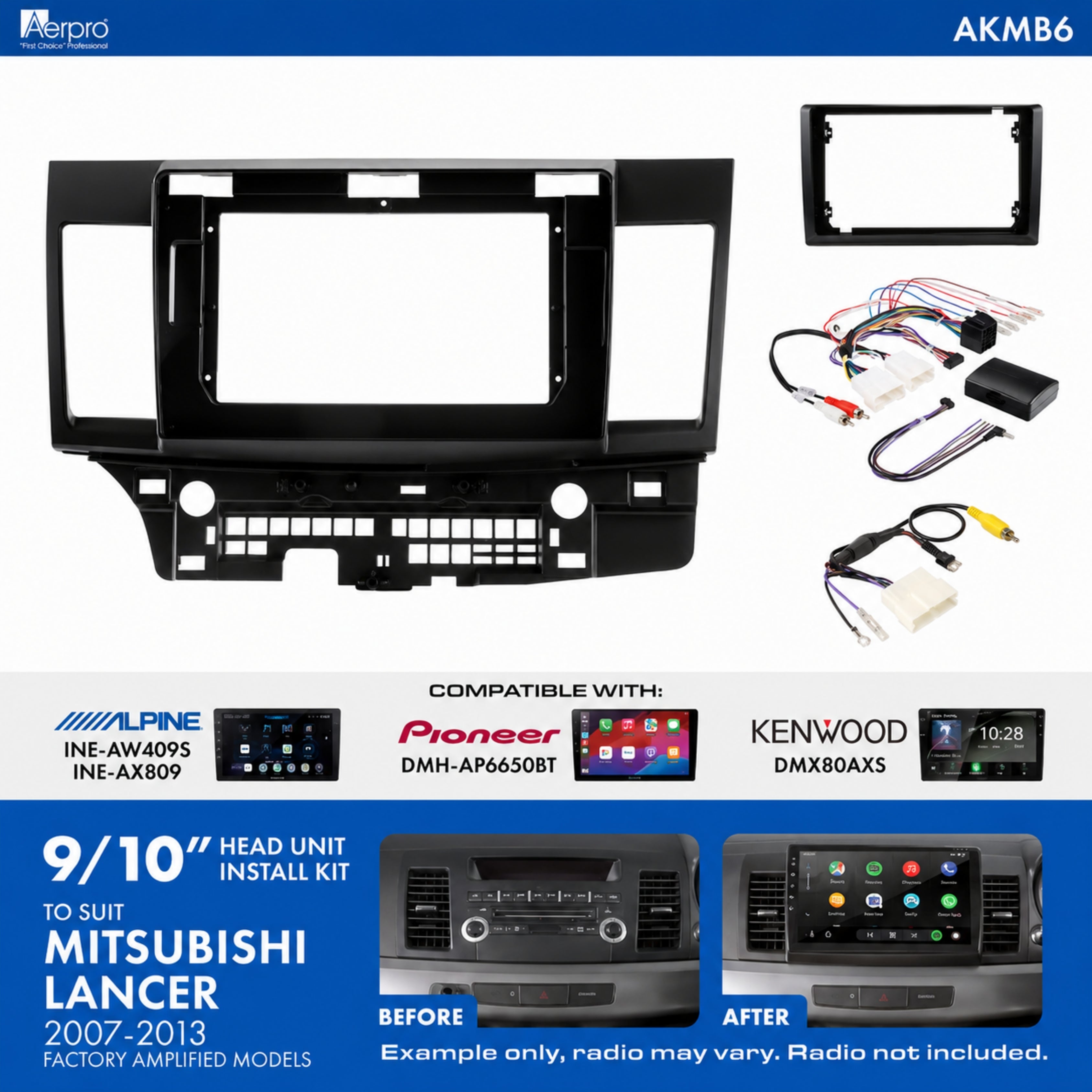 Aerpro AKMB6 Mitsubishi Lancer CJ 2007-2013 9/10 Inch Head Unit Installation Kit