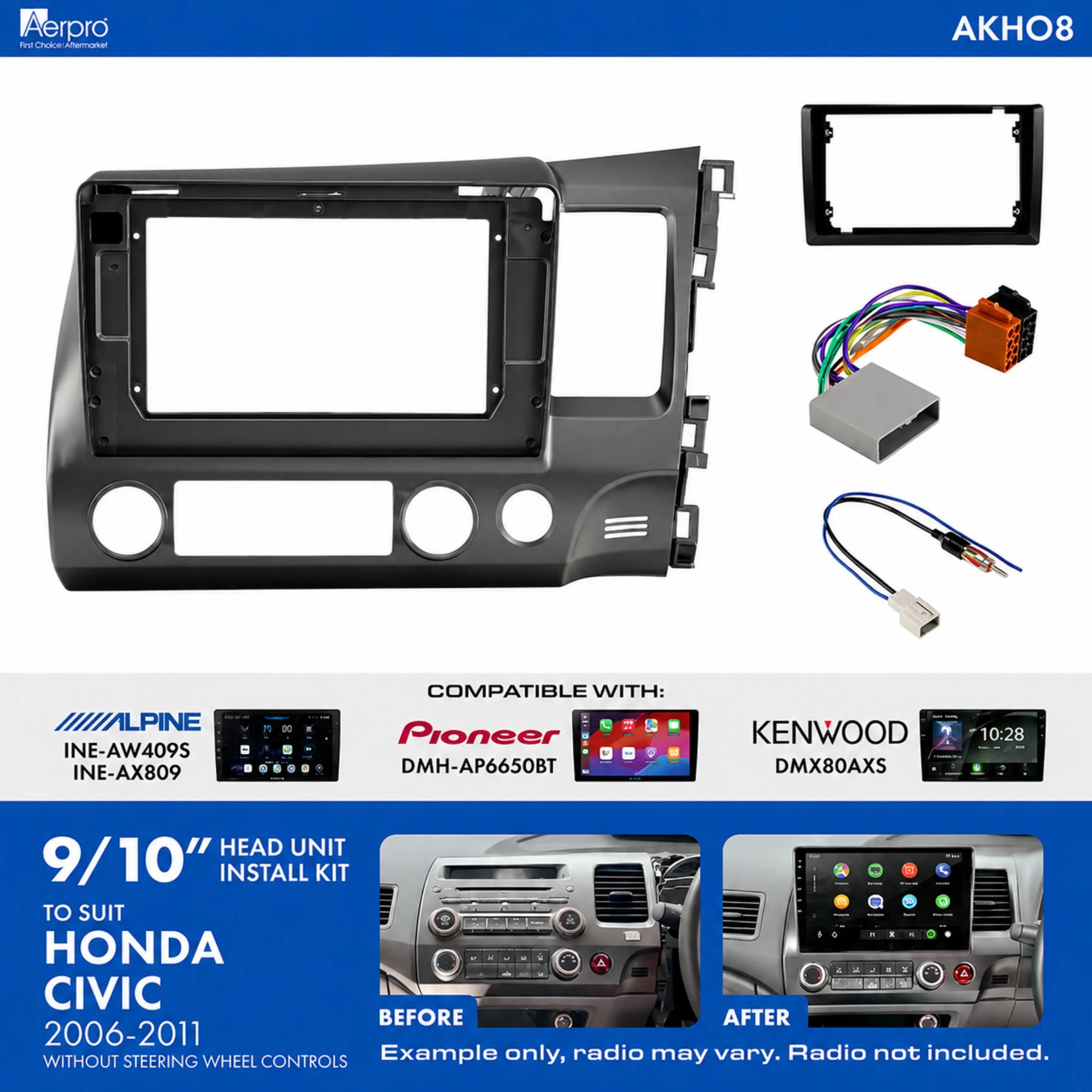 Aerpro AKHO8 Honda Civic 2006-2011 Sedan 9/10 Inch Head Unit Installation Kit