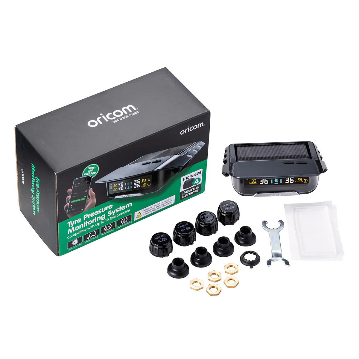Oricom TPMS10-8E Tyre Pressure Monitoring System with 8 External Sensors and App Functionality