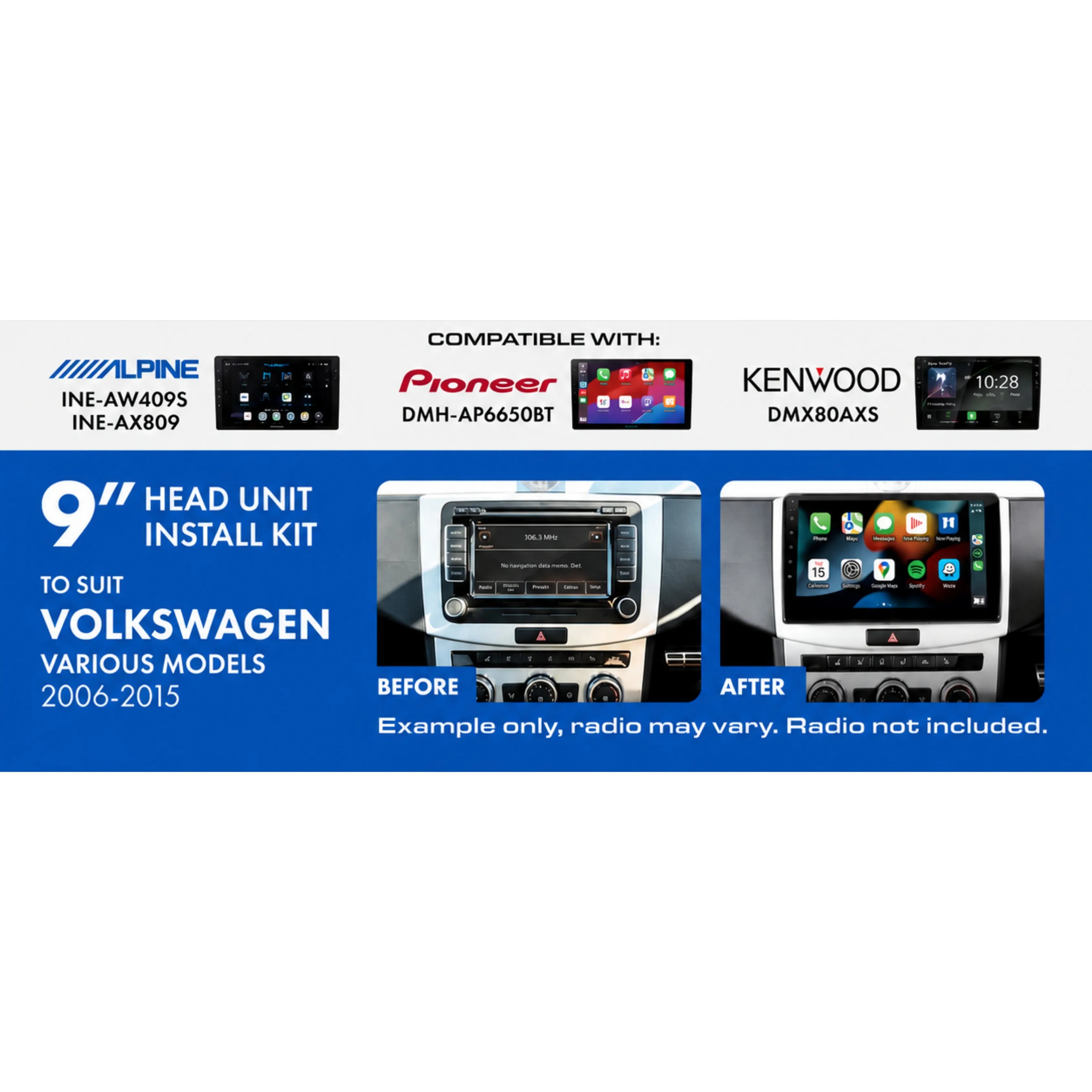 AERPRO AKVW13 9-Inch Installation Kit for Volkswagen 2006-2015 with Blaupunkt Factory Amplifier