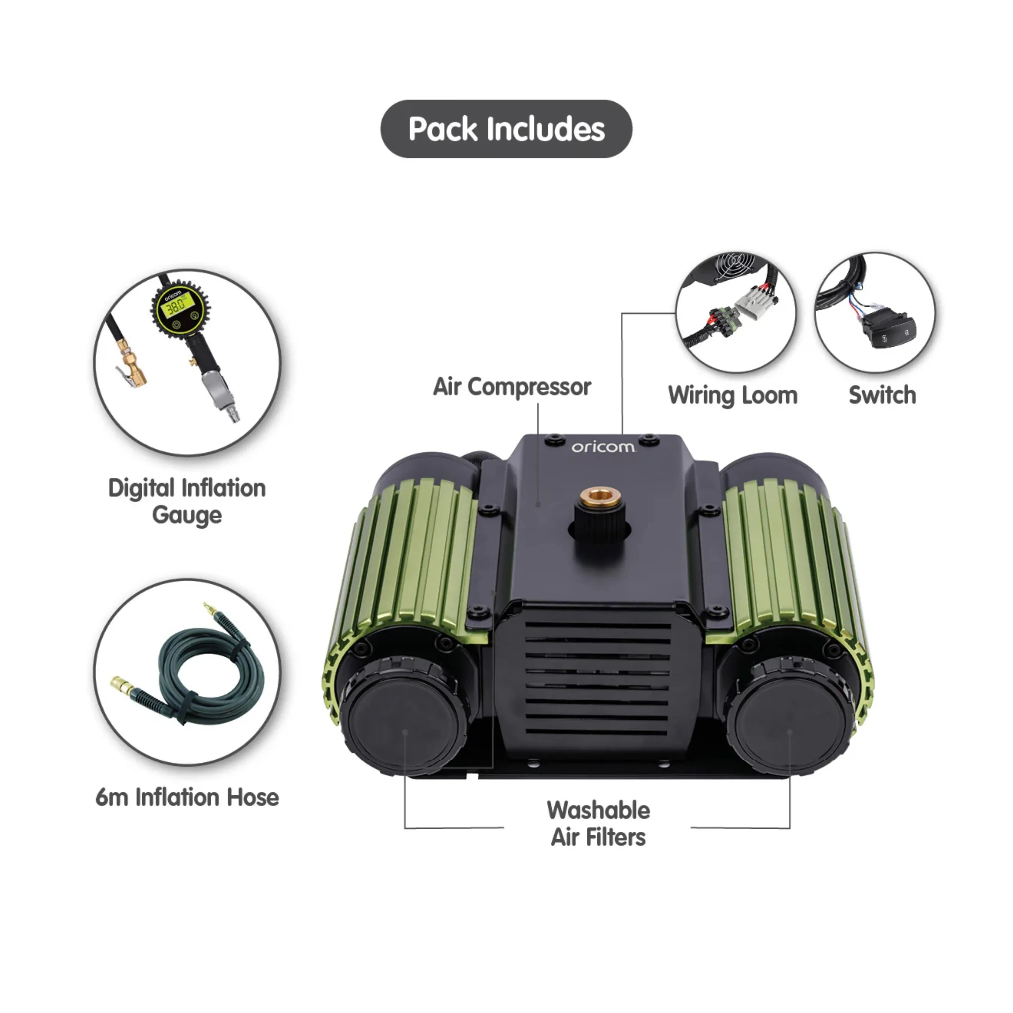 Oricom AIR40 Twin Cylinder Air Compressor with Inflation Kit