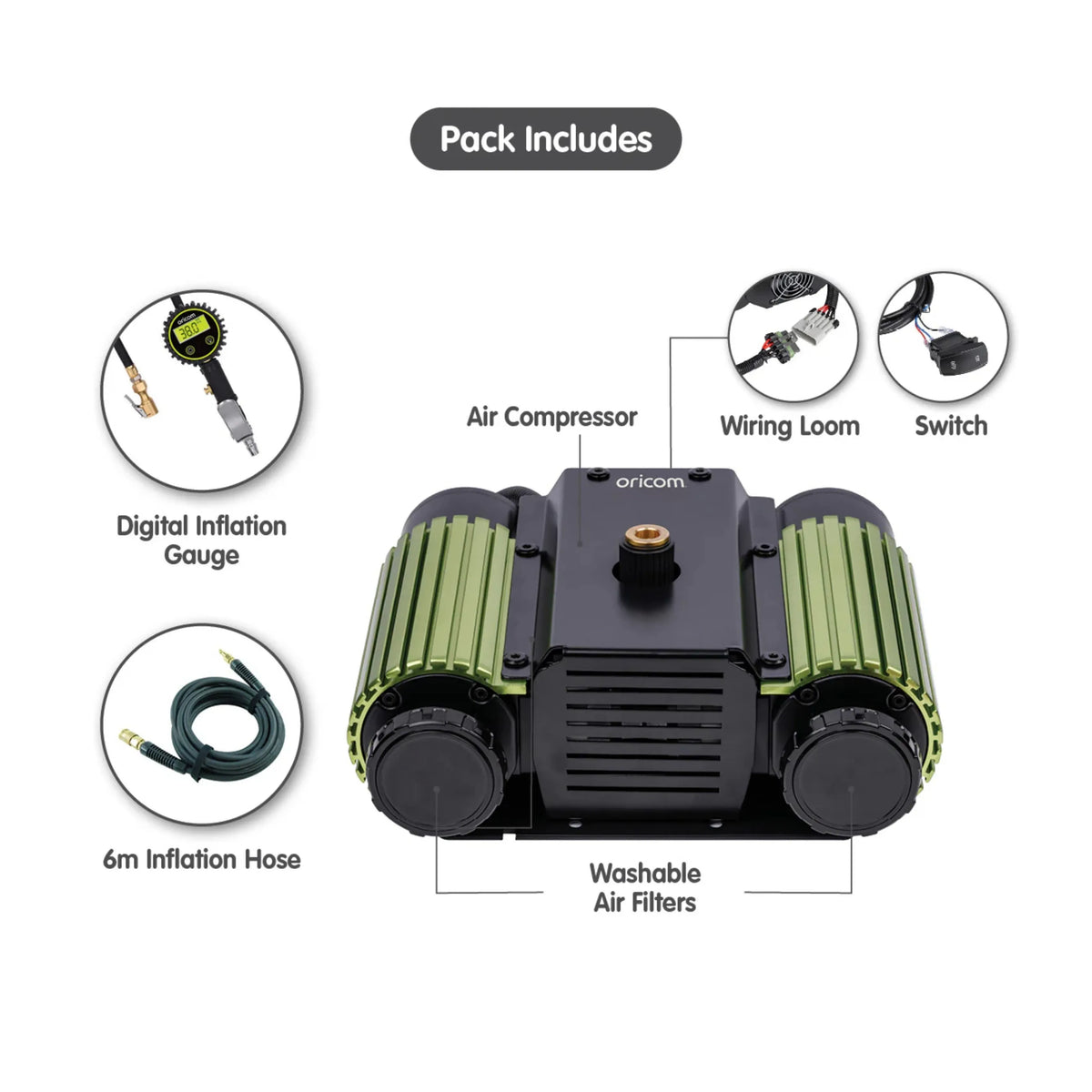Oricom AIR40 Twin Cylinder Air Compressor with Inflation Kit