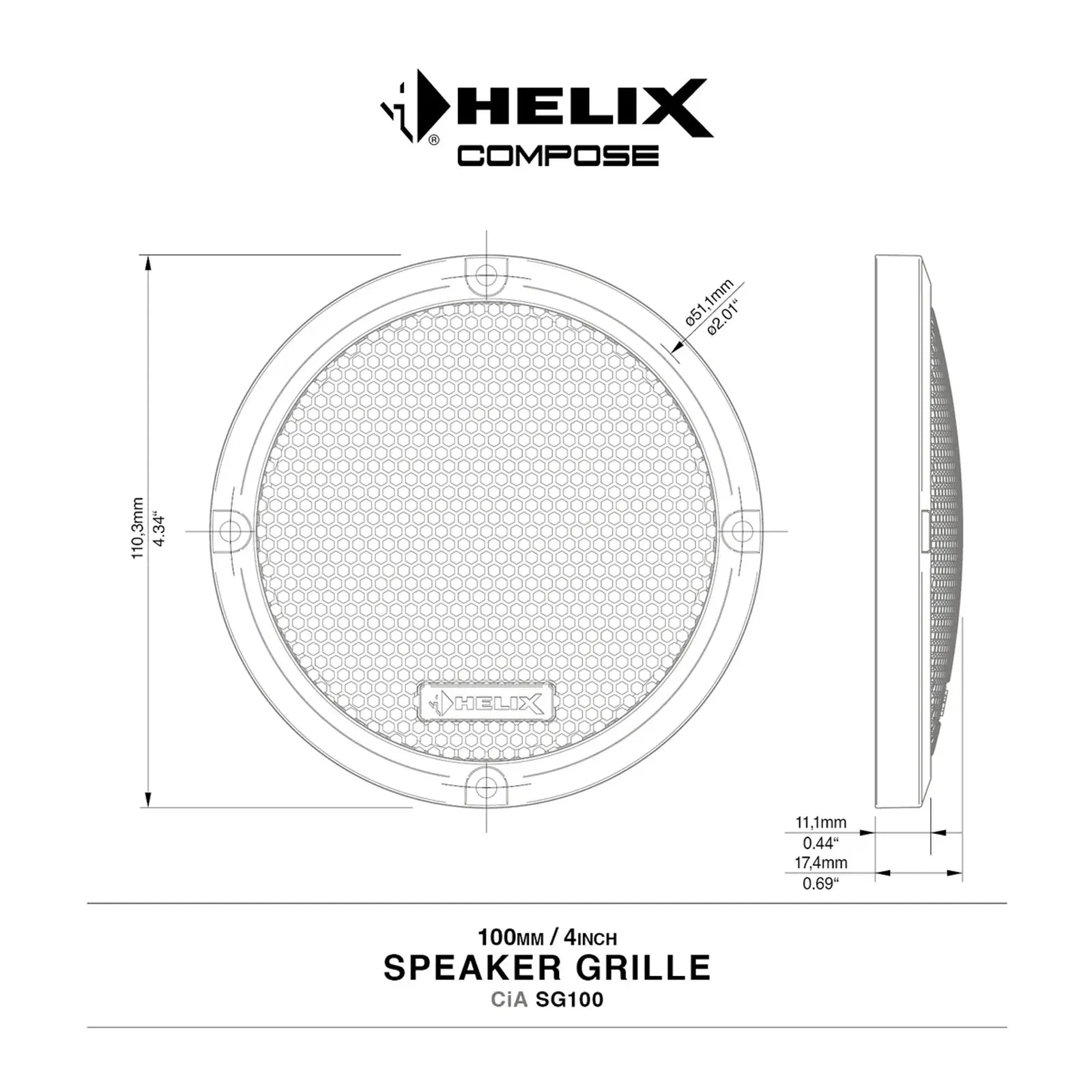 HELIX COMPOSE CiA SG100 Grille Set - 4" Grilles for Helix Compose Speakers