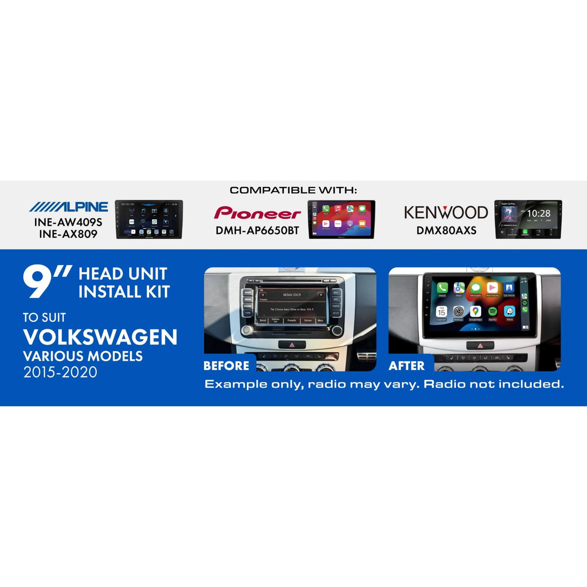 AERPRO AKVW15 9-Inch Installation Kit for Volkswagen 2015-2020 with Factory Visual and Amplifier Retention