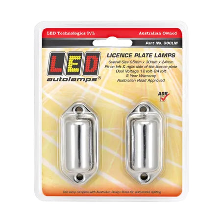LED Autolamps 30CLM Multi Volt LED Licence Plate Lamp Chrome Base Twin Blister