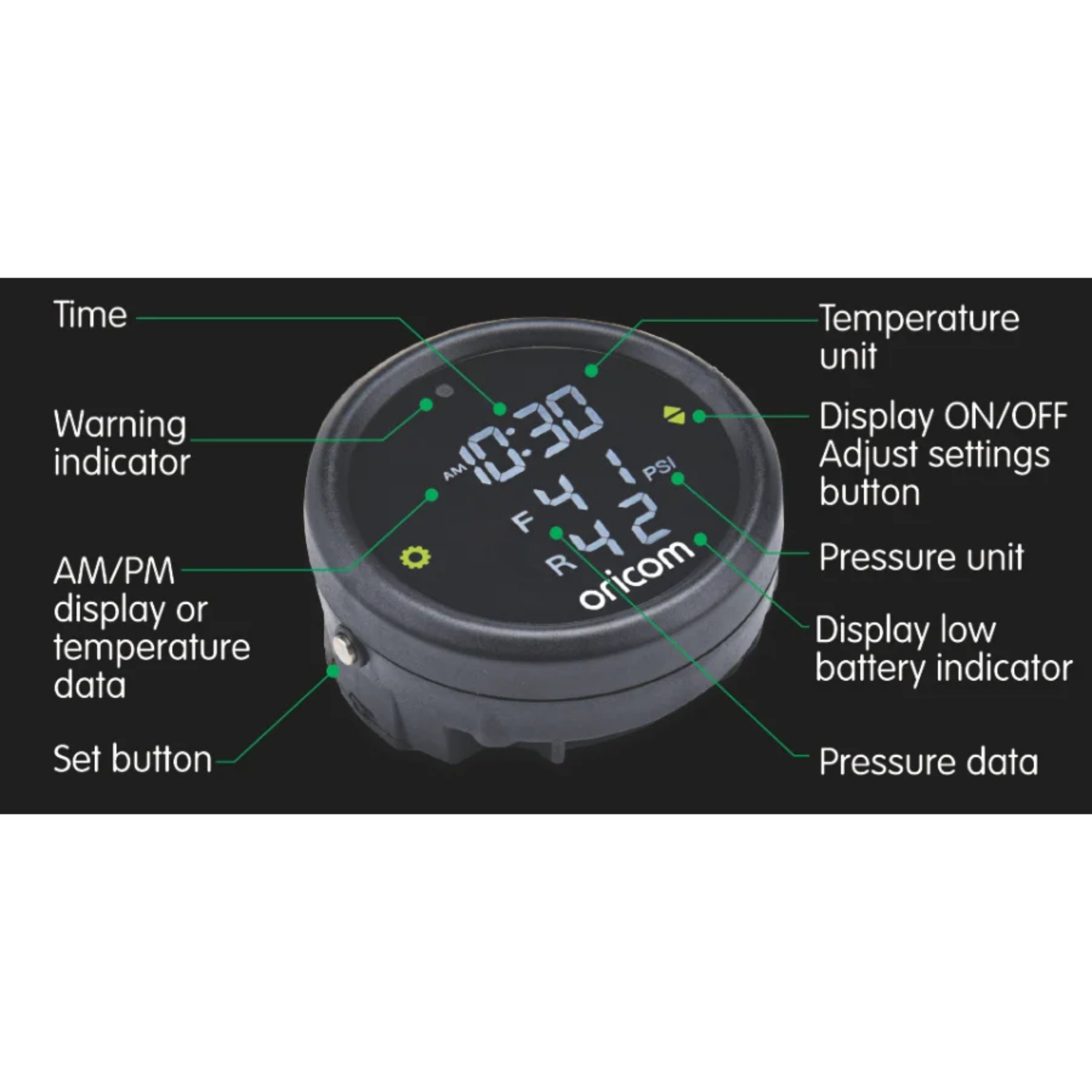 Oricom TPMC-2E Motorcycle Tyre Pressure Monitoring System with 2 External Sensors