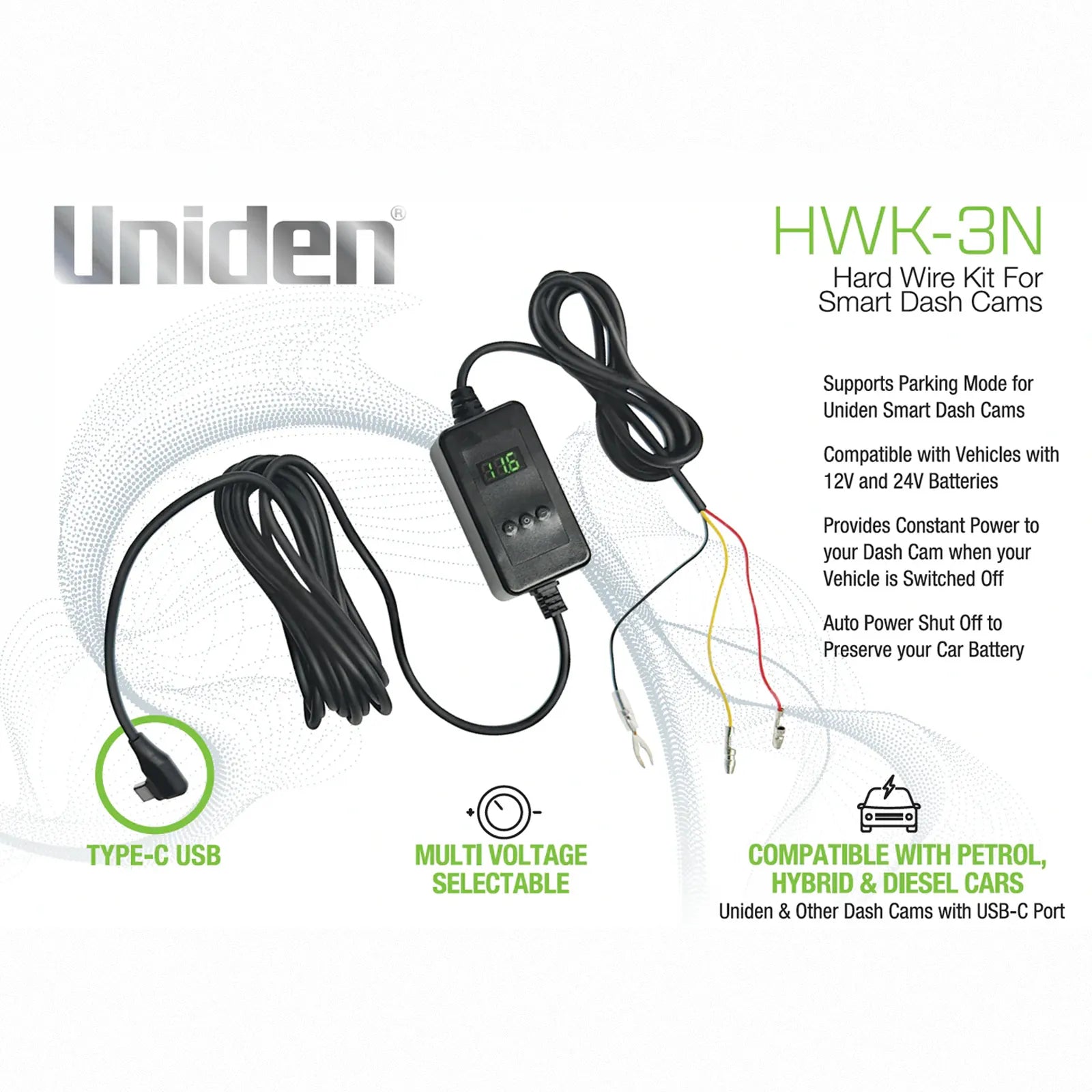 UNIDEN HWK-3 - Hard Wire Kit for Smart Dash Cams with USB-C