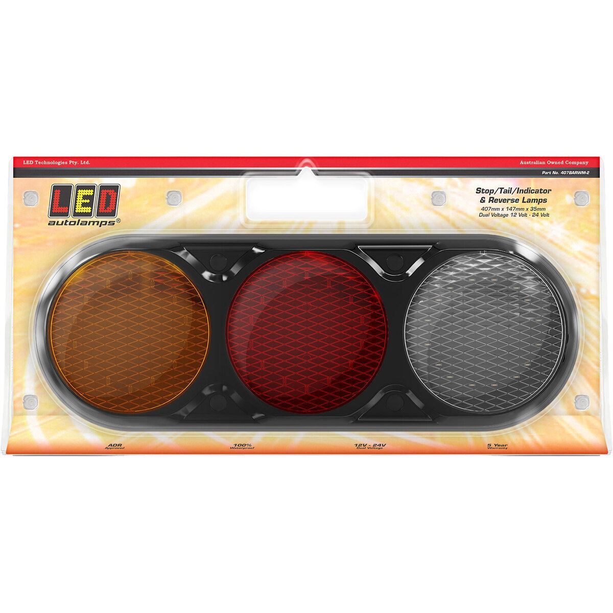 LED Autolamps 407BARWM-2 Stop/Tail Indicator Reverse Black Bracket Twin Blister