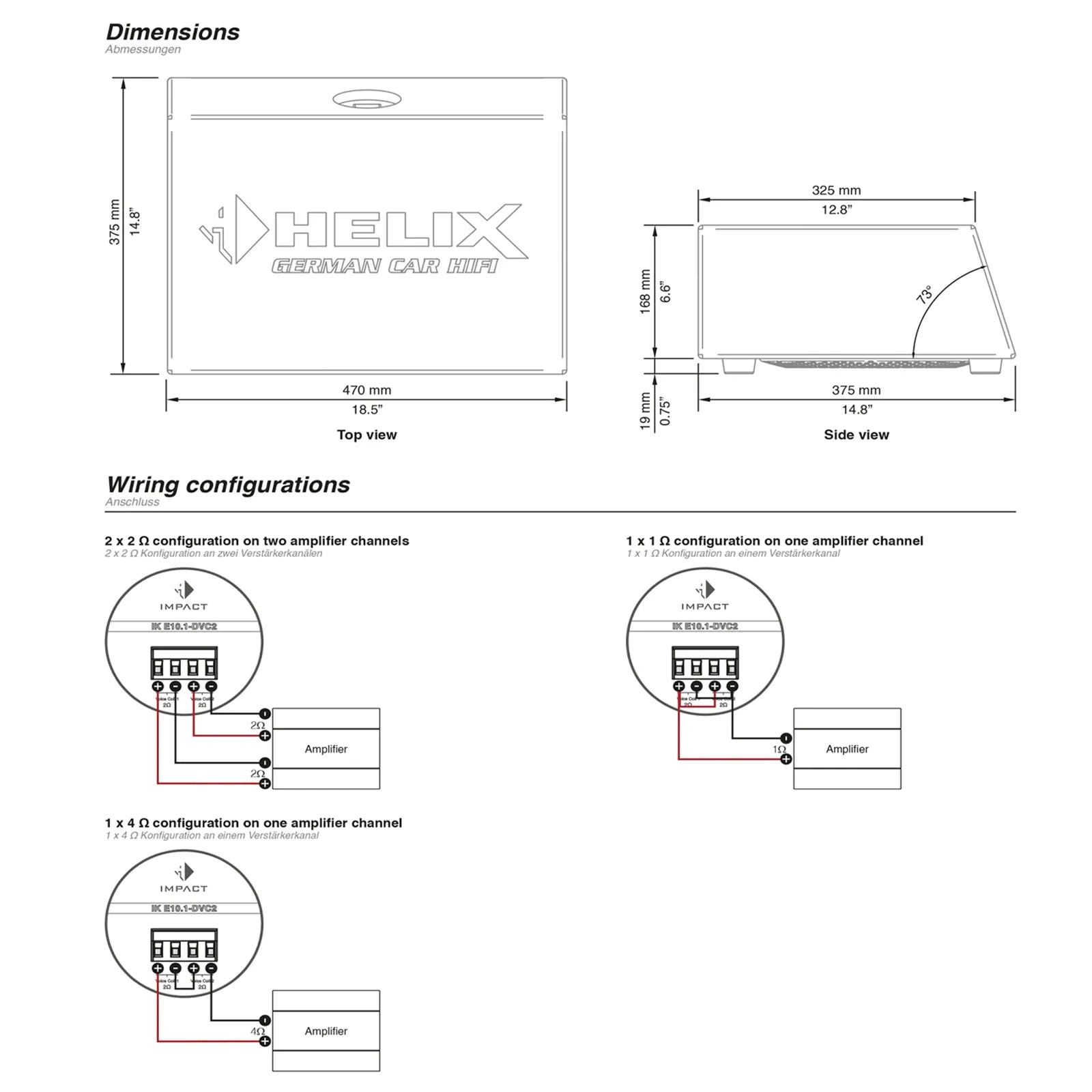 HELIX IK E10.1-DVC2 - 10" 300W RMS Vented Subwoofer Box | 2x2Ω