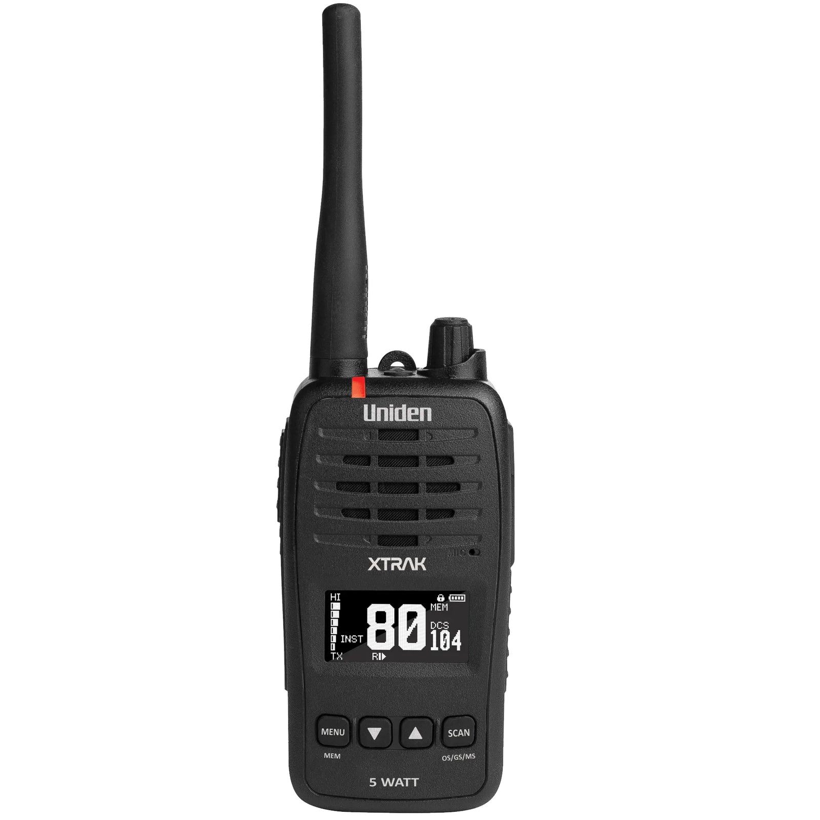 Uniden XTRAK50 5 Watt Waterproof Smart UHF Handheld Radio with Large OLED Display with Instant Replay Function