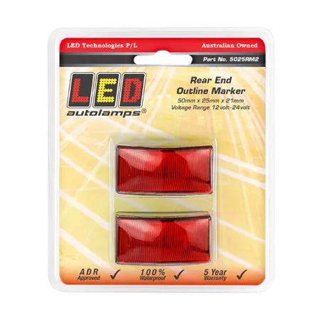 LED Autolamps 5025RM2 Red Rear End Outline Marker Twin Blister