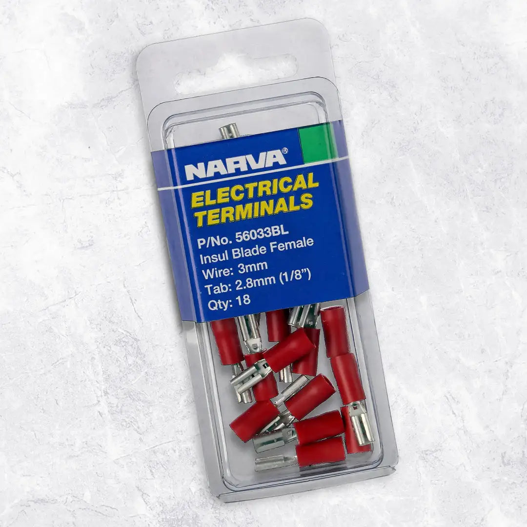 Narva 56033BL | 3mm Terminal Blade | Female Crimp Red Insulated - 18 Pce