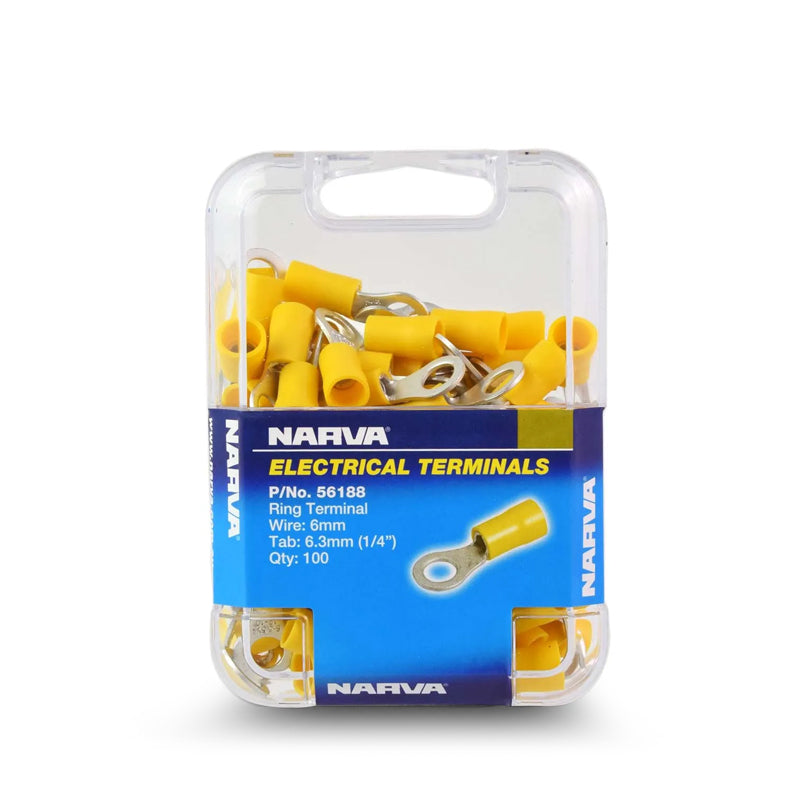Narva 56188 Crimp Terminal Ring Yellow Terminal Entry 6.3mm Vinyl 100 Pce