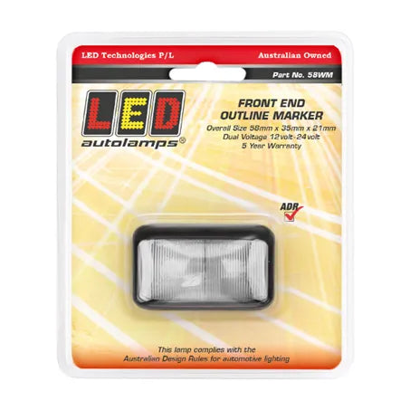 LED Autolamps 58WM 10/30V Front Outline Position Marker 2White LED Blister Pack