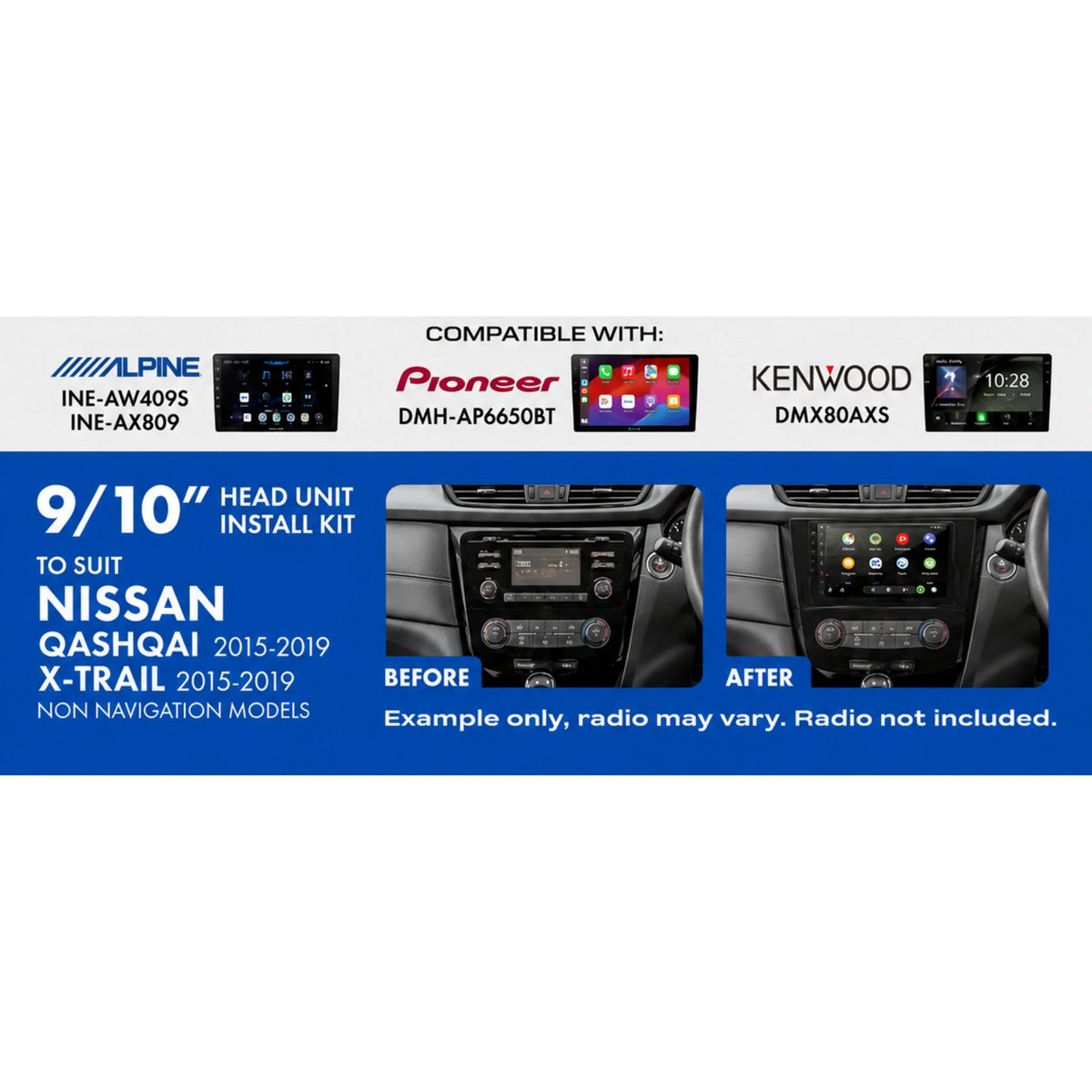 Aerpro AKNI4 Nissan Qashqai X-Trail 2015-2019 9/10 Inch Head Unit Installation Kit