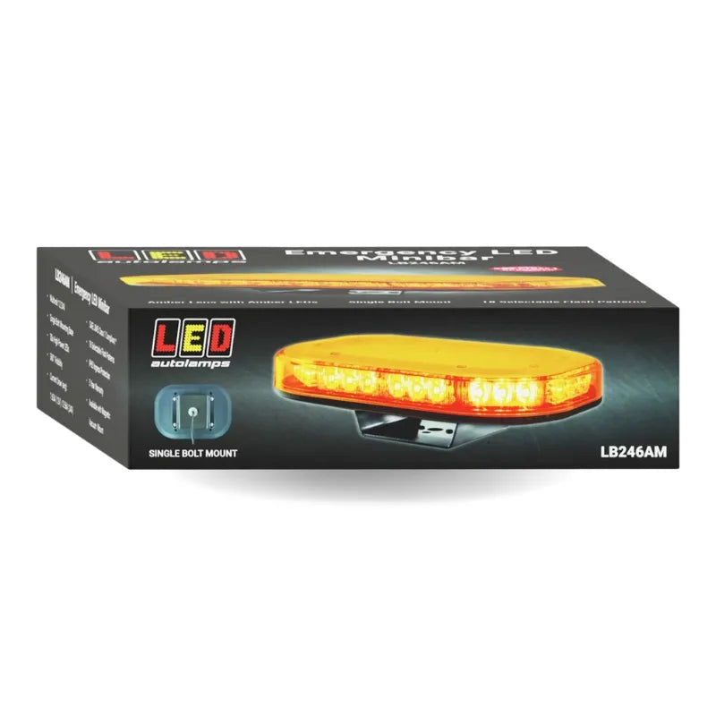 LED Autolamps LB246AM 12/24V Amber Emergency Mini Light Bar Amber Lens With Amber LEDs 18 Selectable Flash Patterns