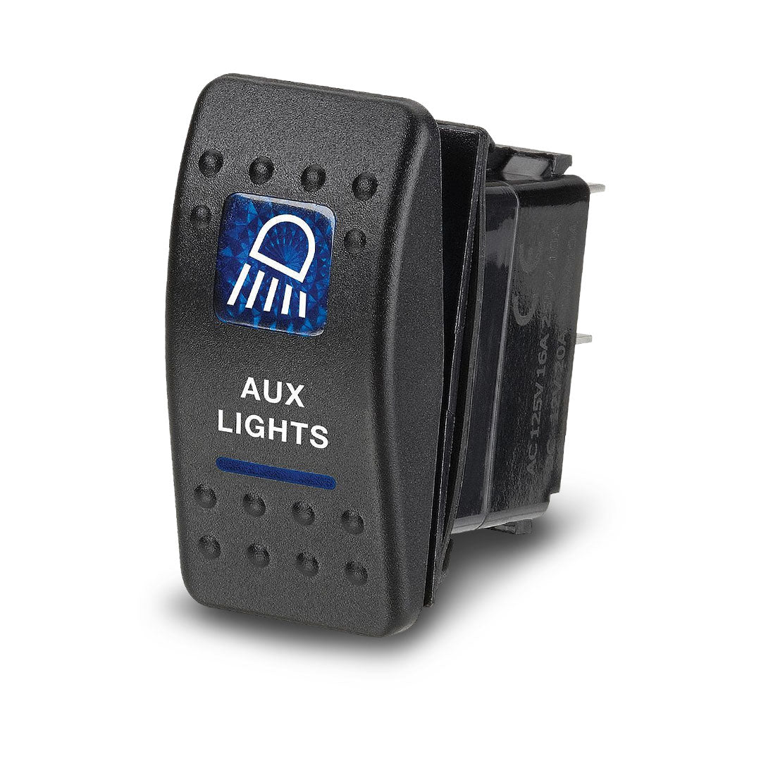 Narva 63144BL | Switch Off/On SPDT | Sealed Rocker  12V Blue Illuminated Aux Lights Symbol (Contacts Rated 20A @ 12V)