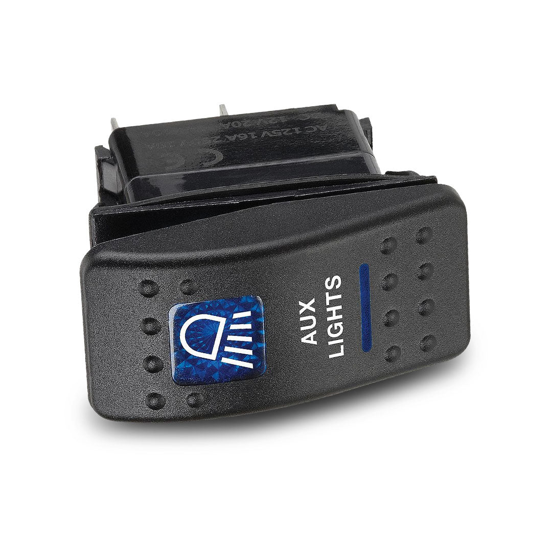 Narva 63144BL | Switch Off/On SPDT | Sealed Rocker  12V Blue Illuminated Aux Lights Symbol (Contacts Rated 20A @ 12V)
