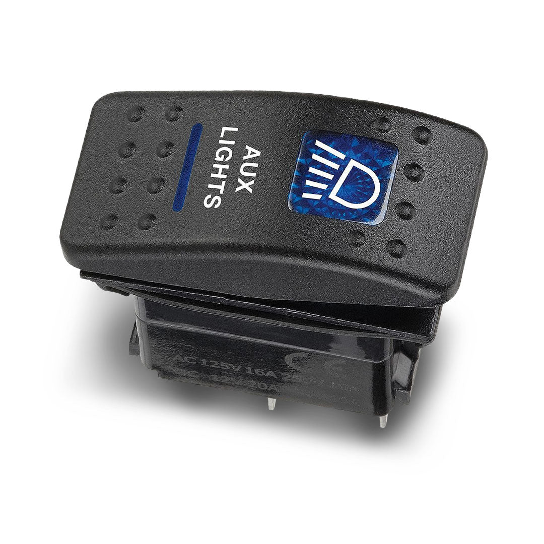 Narva 63144BL | Switch Off/On SPDT | Sealed Rocker  12V Blue Illuminated Aux Lights Symbol (Contacts Rated 20A @ 12V)