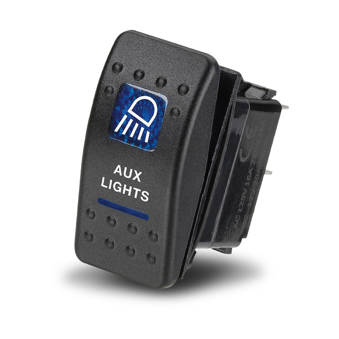 Narva 63144BL | Switch Off/On SPDT | Sealed Rocker  12V Blue Illuminated Aux Lights Symbol (Contacts Rated 20A @ 12V)