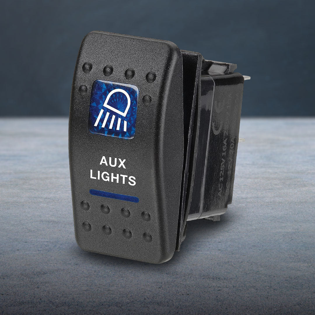 Narva 63144BL | Switch Off/On SPDT | Sealed Rocker  12V Blue Illuminated Aux Lights Symbol (Contacts Rated 20A @ 12V)