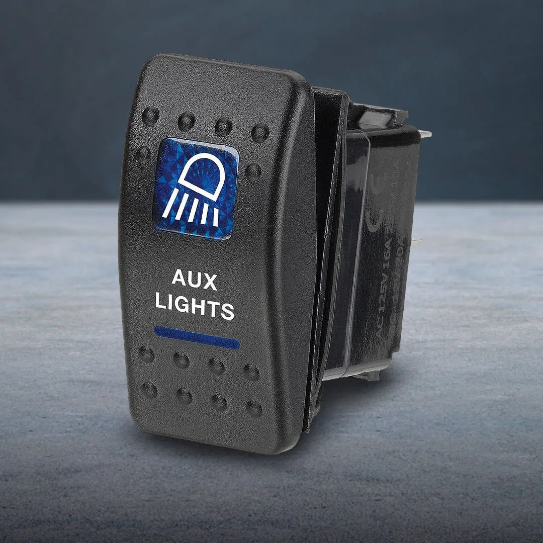 Narva 63144BL | Switch Off/On SPDT | Sealed Rocker  12V Blue Illuminated Aux Lights Symbol (Contacts Rated 20A @ 12V)